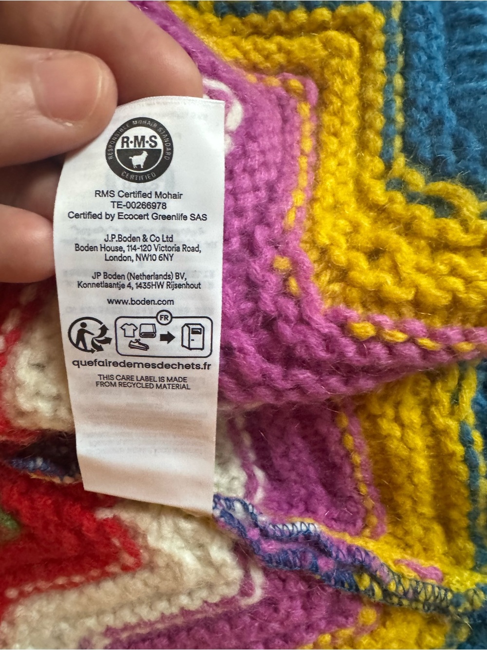 BODEN NWT Chevron Multicolor Knit Jacket Wool/Angora Goat Mohair Blend - Picture 14 of 16